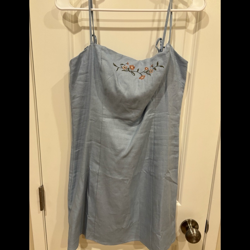 NWOT Reformation Embroidered light blue dress Size 8
